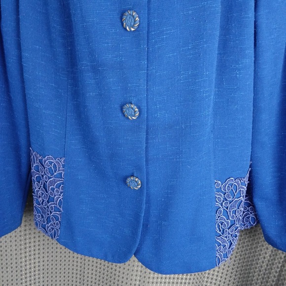 Pablo Collection Blue Lace Trim Blazer Women's Made in USA Button Up Jacket - Picture 5 of 14